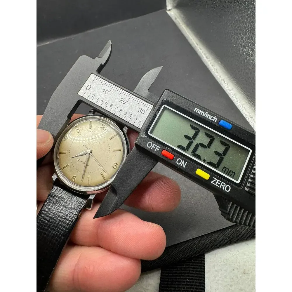 Vintage Timex Self-Wind Wristwatch Silver Tone Dial Black Leather Band Classic